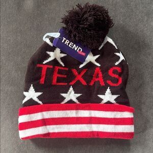 Adult Unisex Brown Red White Texas Beanie with Stars Stripes One Size NWT